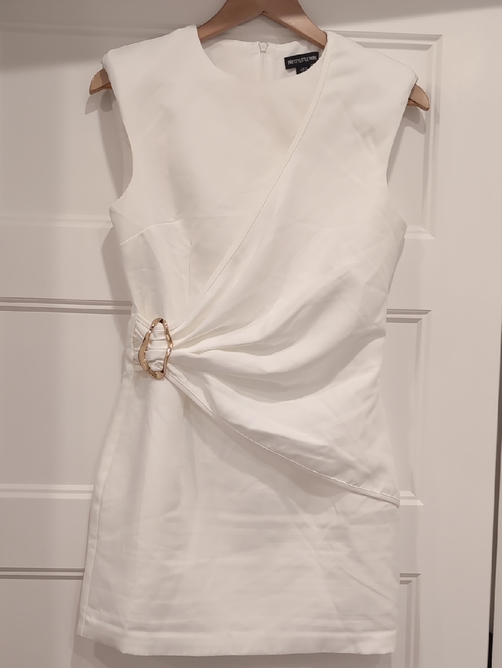 PrettyLittleThing White Sleeveless Mini Dress with Gold Buckle